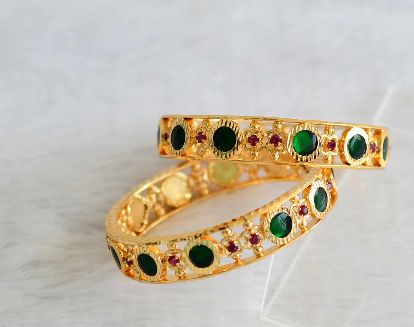 Gold tone kerala style pink-green round bangles(2.8) dj-50974