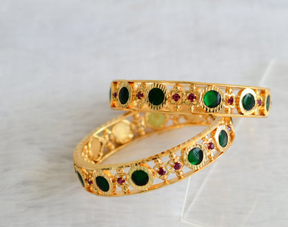 Gold tone kerala style pink-green round bangles(2.8) dj-50974