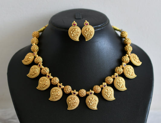 Matte finish kemp stone mango flower necklace set dj-48981