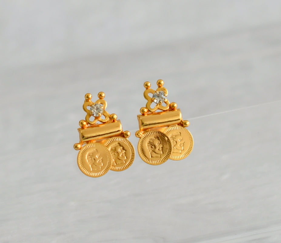 Gold tone white stone head coin earrings dj-47187