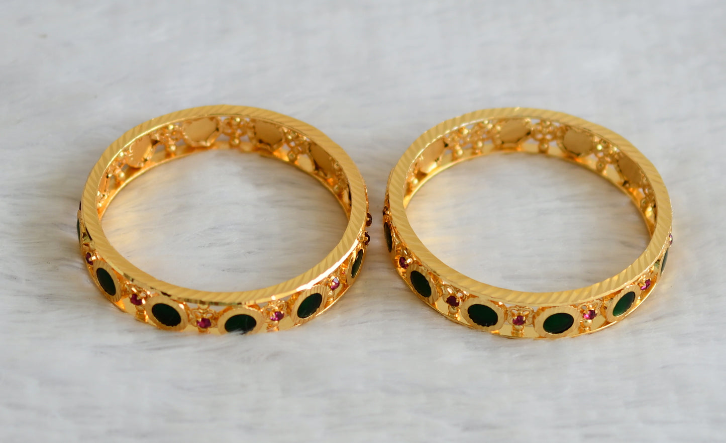Gold tone kerala style pink-green round bangles(2.6) dj-50973