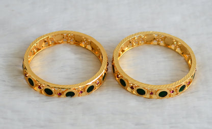 Gold tone kerala style pink-green round bangles(2.8) dj-50974