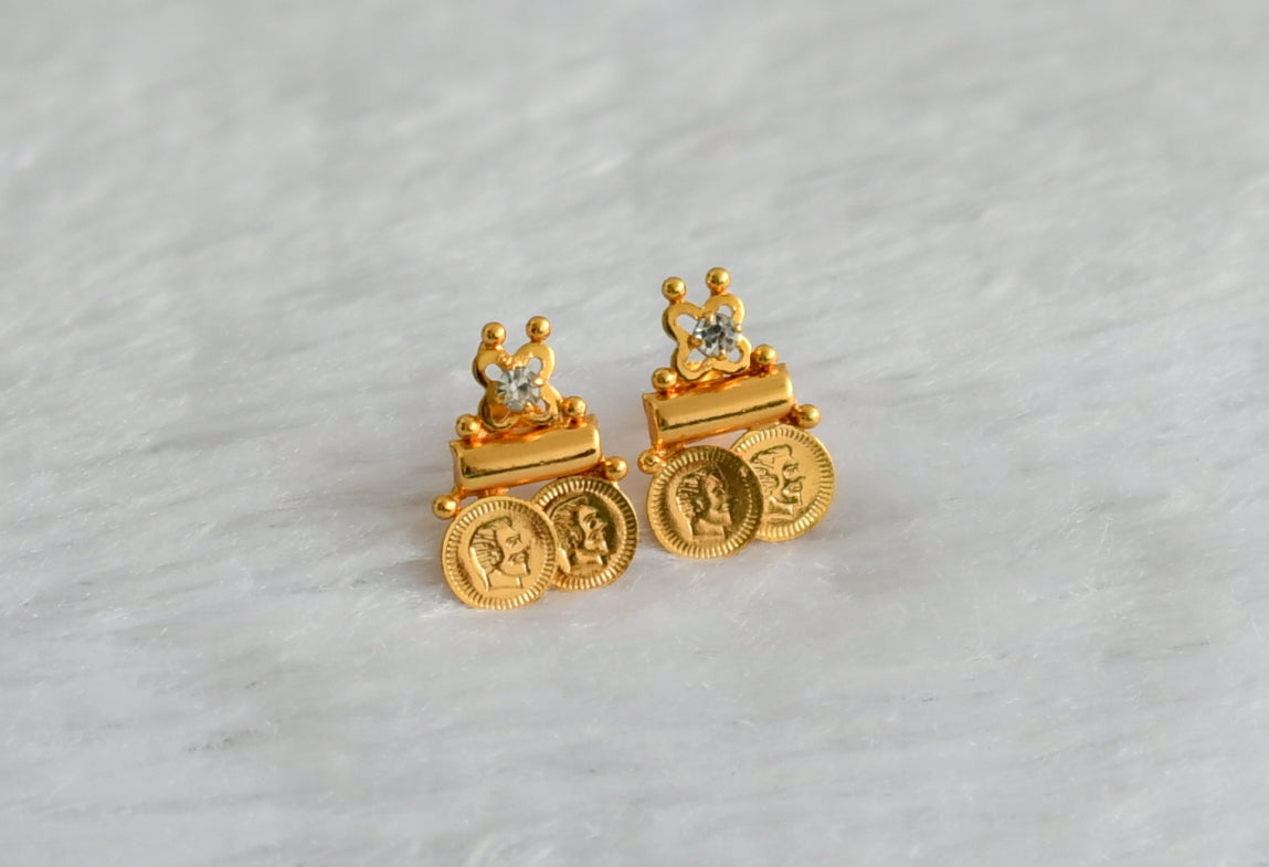 Gold tone white stone head coin earrings dj-47187