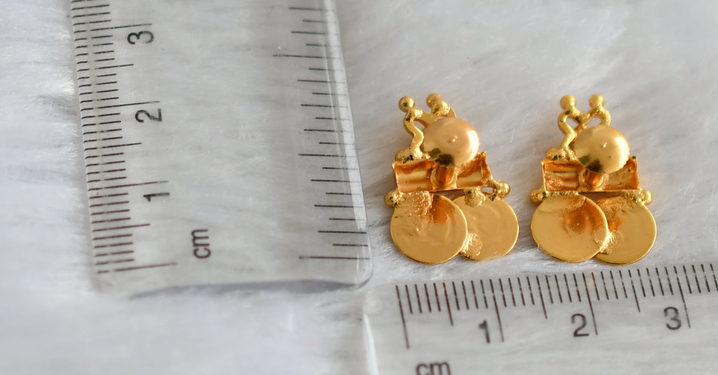 Gold tone white stone head coin earrings dj-47187