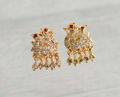 Gold tone ad pink-white stone swan earrings dj-47183