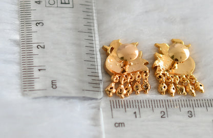 Gold tone ad pink-white stone swan earrings dj-47183