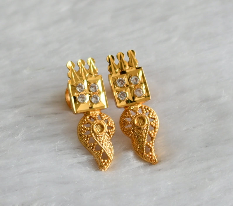 Gold tone white stone shanku earrings dj-47181