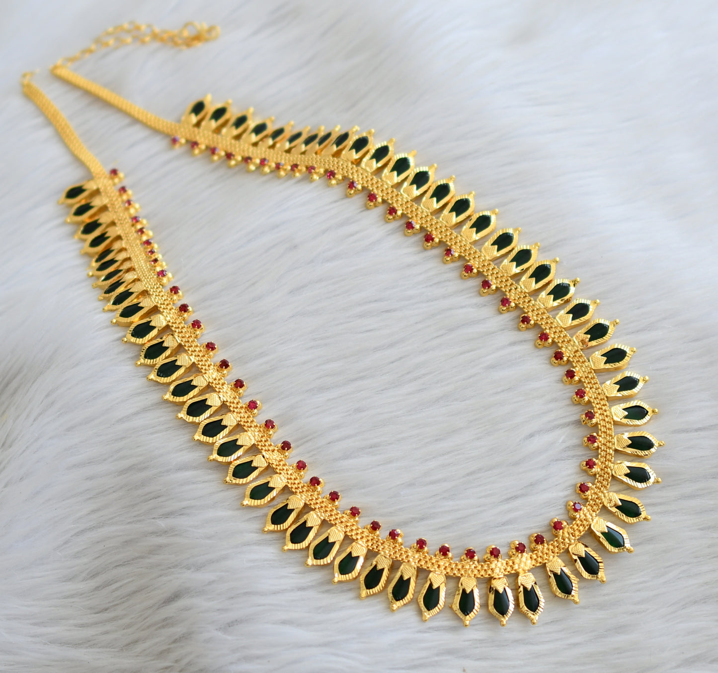 Gold tone pink-green kerala style nagapadam haar dj-34072