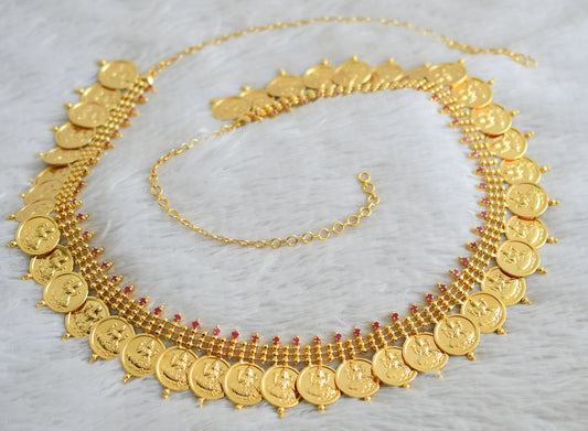 Gold tone ruby stone big lakshmi coin waist/hip chain dj-48992