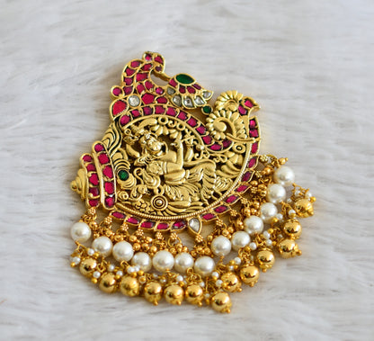 Gold tone pink-green-white kundan jadau shri krishna pendant dj-48976