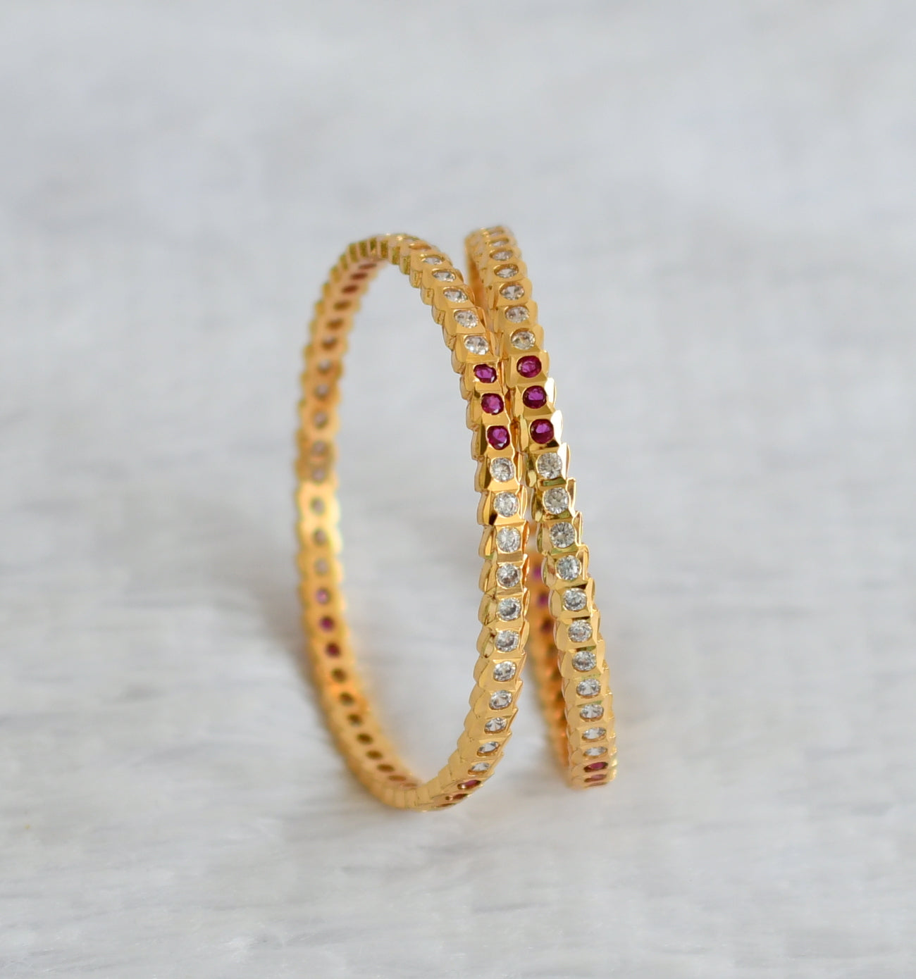 Gold tone AD Pink-white stone south indian style bangles(2.6) dj-50984