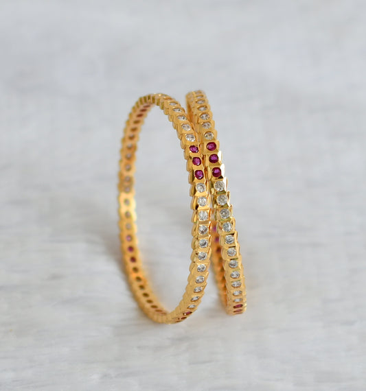 Gold tone AD pink-white stone south indian style bangles(2.8) dj-50985