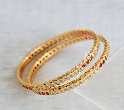 Gold tone Ad pink-white stone south indian style bangles(2.4) dj-50983