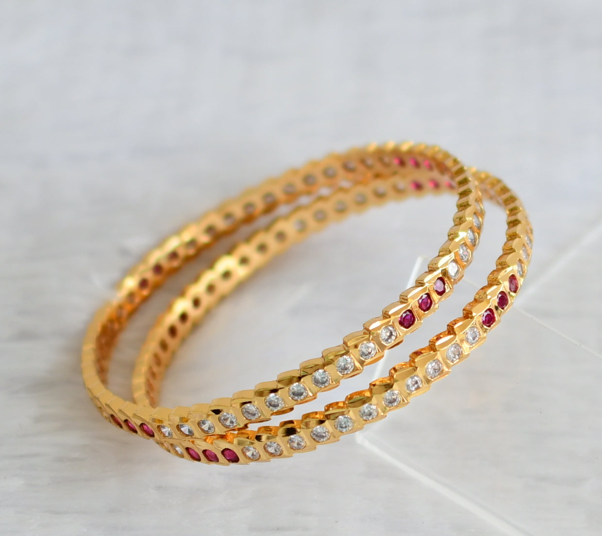 Gold tone AD pink-white stone south indian style bangles(2.10) dj-50986