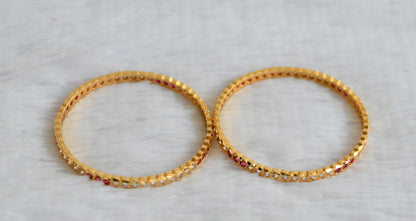 Gold tone AD Pink-white stone south indian style bangles(2.6) dj-50984