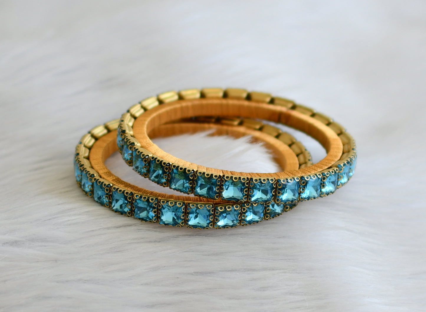 Silk thread blue block stone bangles(2.6) dj-45493