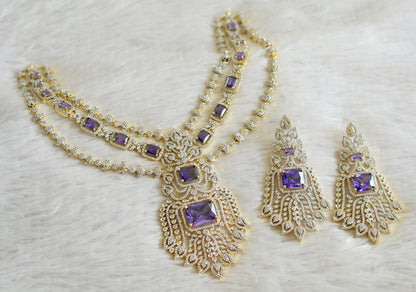 Two tone cz white-purple block stone necklace set dj-48998