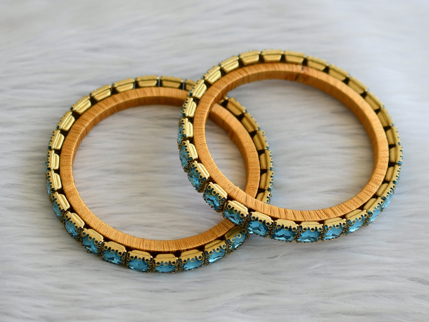 Silk thread blue block stone bangles(2.6) dj-45493