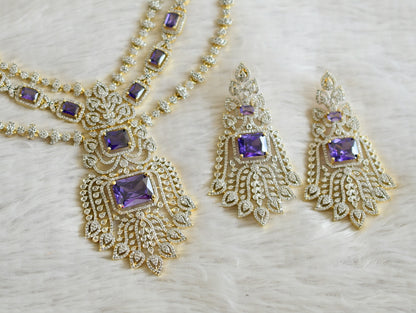 Two tone cz white-purple block stone necklace set dj-48998