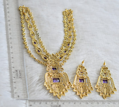 Two tone cz white-purple block stone necklace set dj-48998