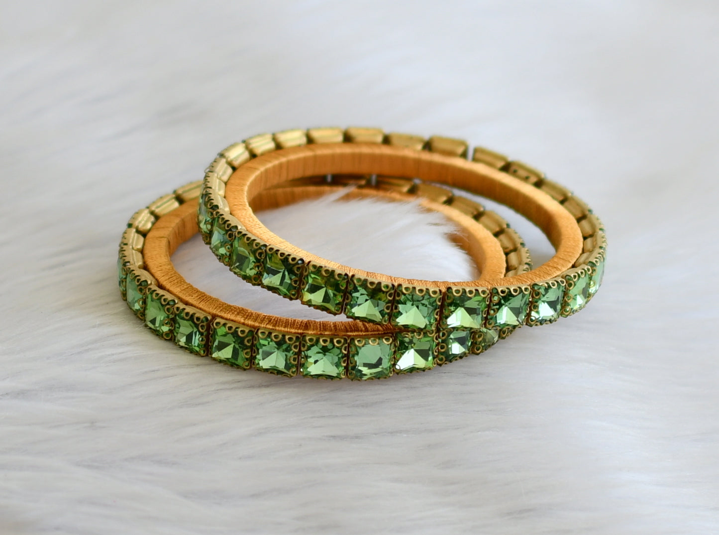 silk thread block stone pista green bangles(2.6) dj-45486