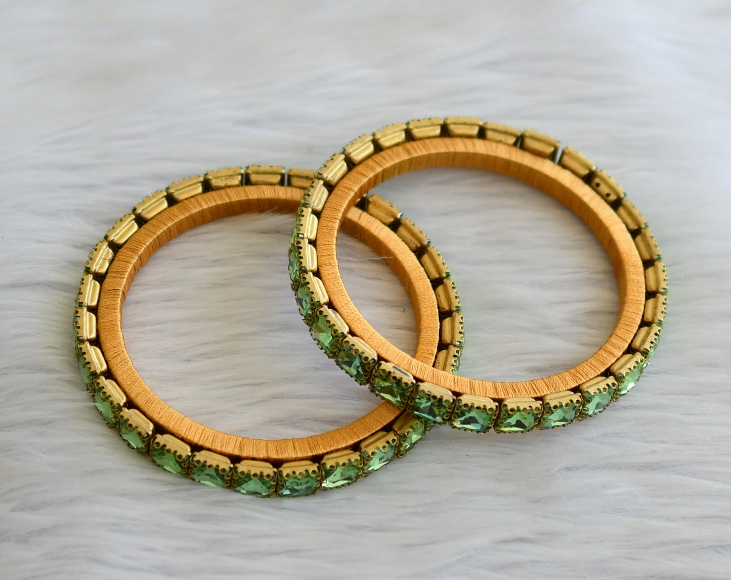 silk thread block stone pista green bangles(2.6) dj-45486