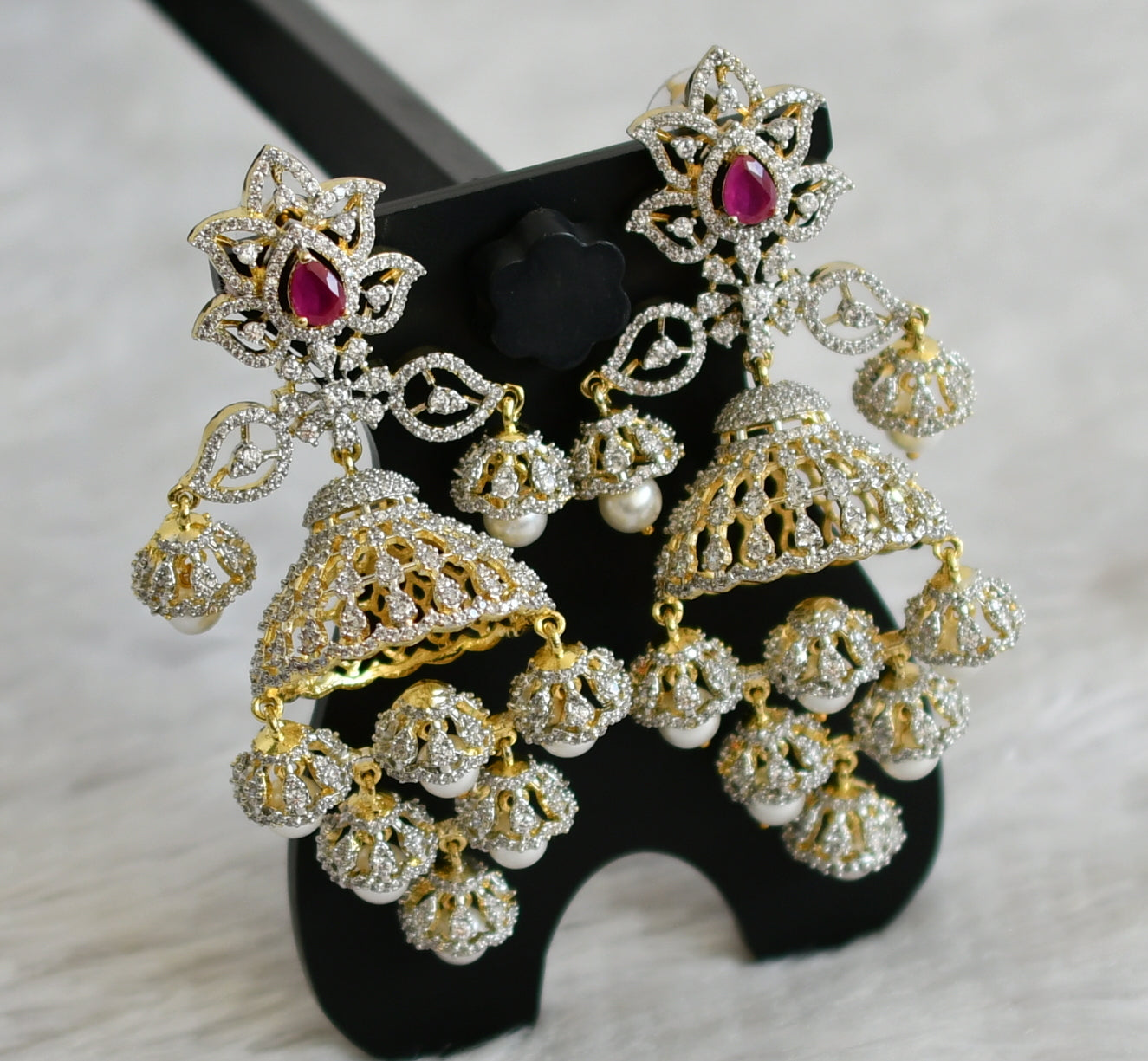 Two tone cz ruby prarl big jhumkka dj-48994