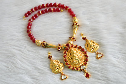 Gold tone maroon lakshmi necklace set dj-03692