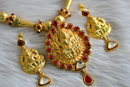 Gold tone maroon lakshmi necklace set dj-03692