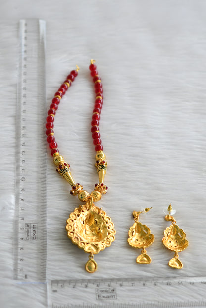 Gold tone maroon lakshmi necklace set dj-03692