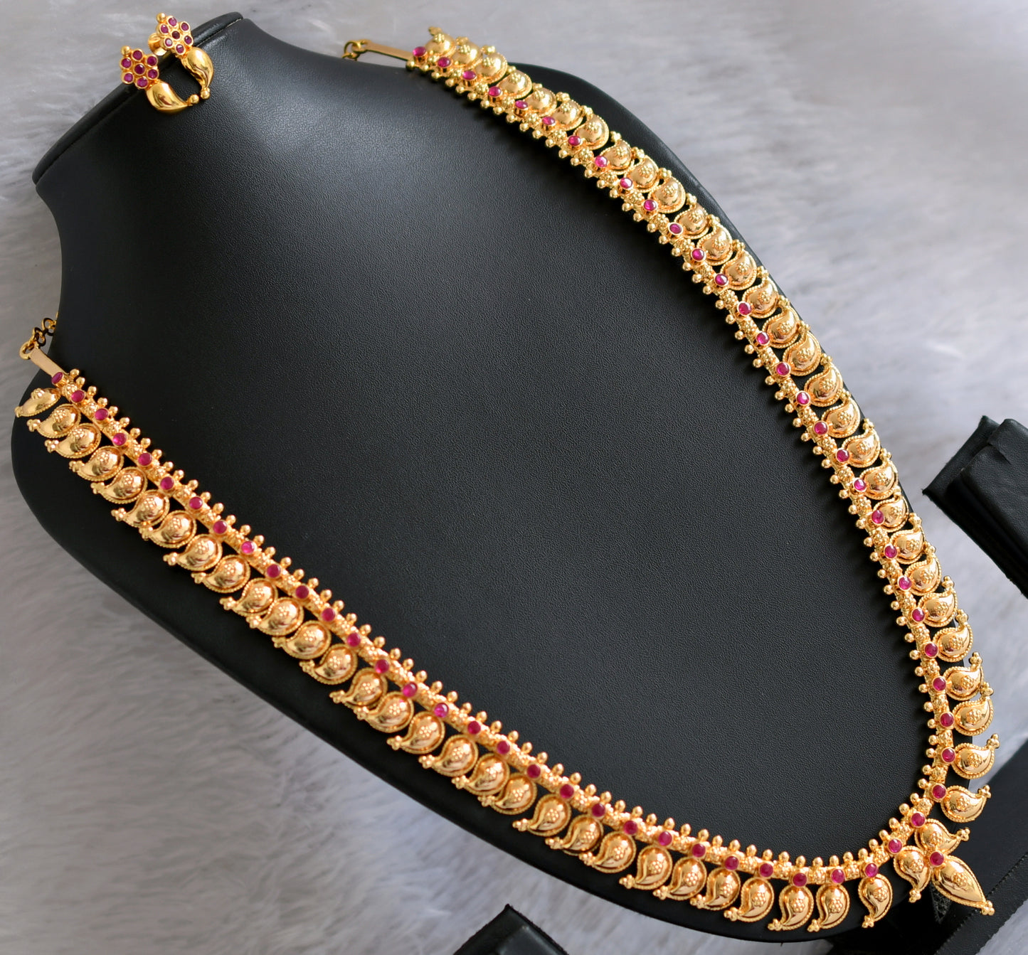 Gold tone kerala style ruby mango haar set dj-46408