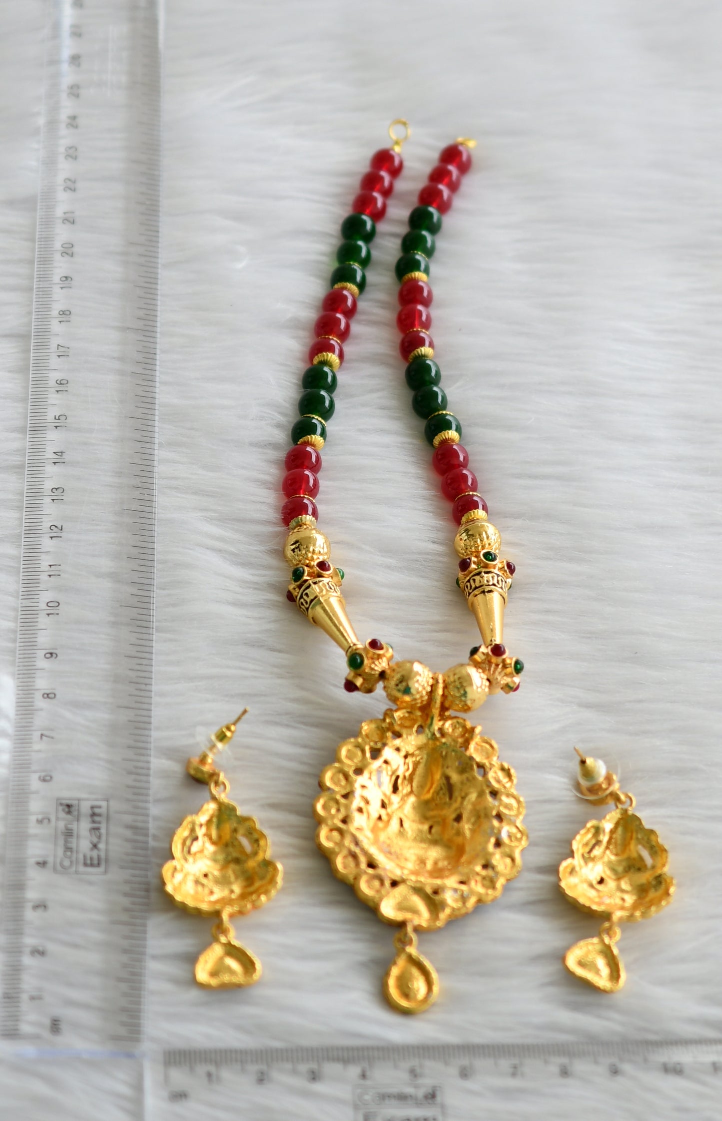 Gold tone maroon-green lakshmi set dj-03693