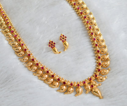 Gold tone kerala style ruby mango haar set dj-46408