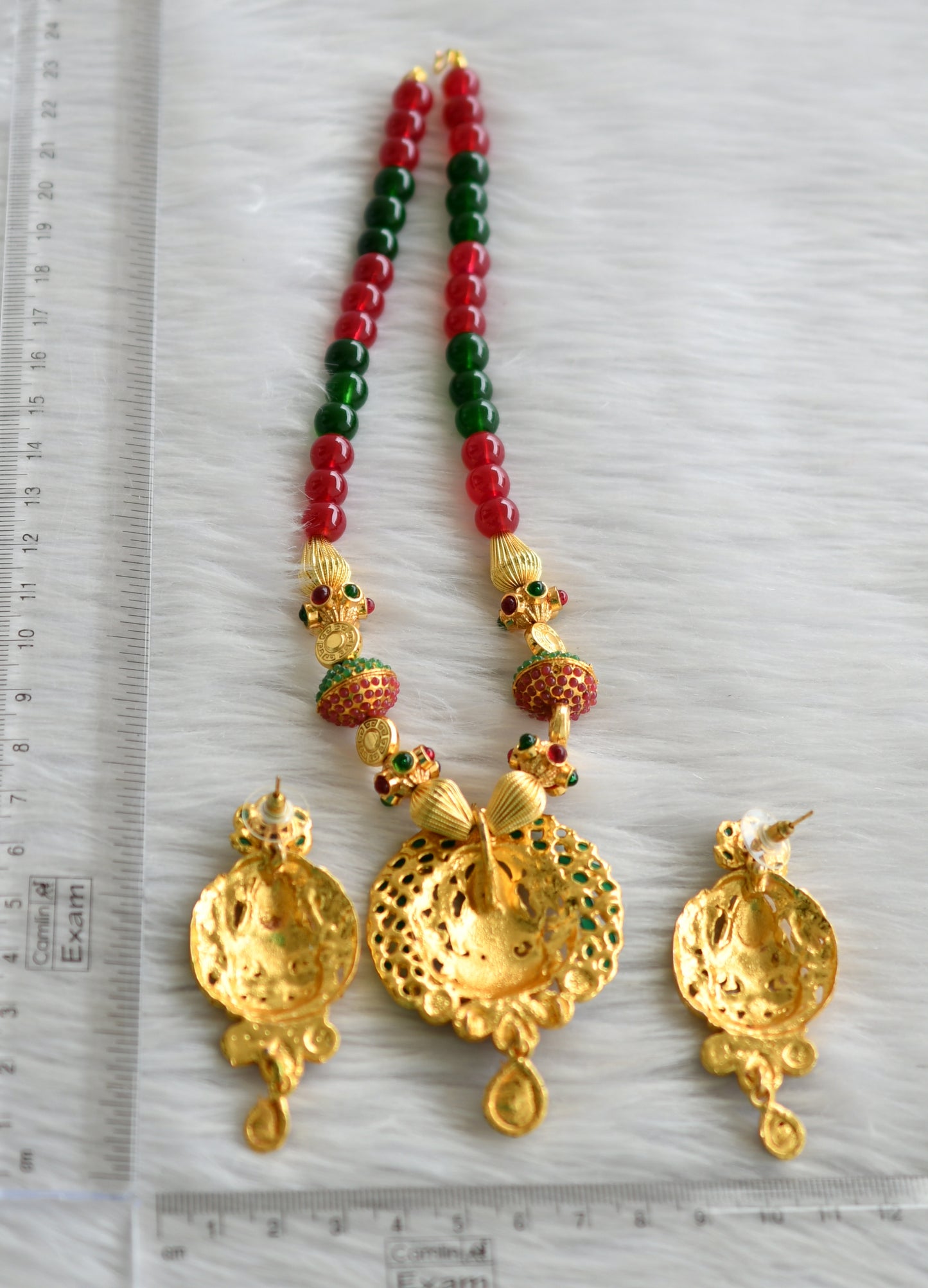 Gold tone maroon-green lakshmi set dj-03695