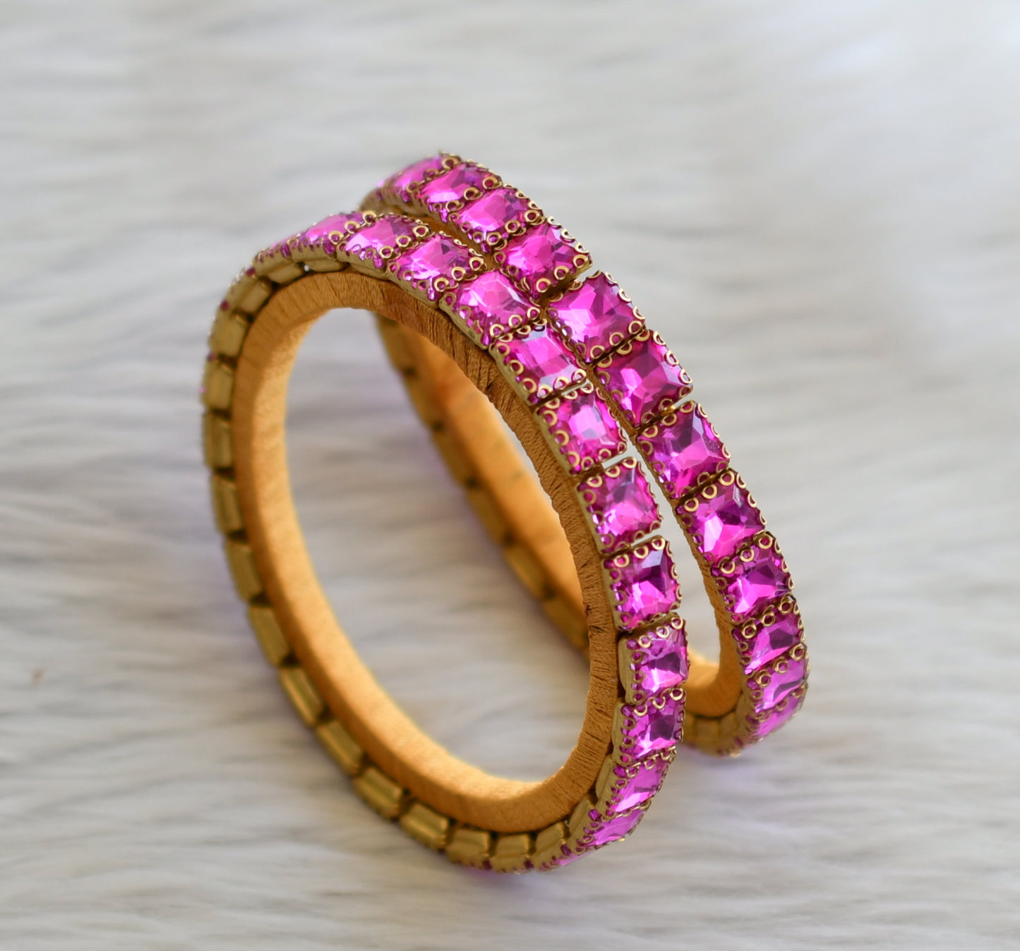 Silk thread pink block stone bangles(2.6) dj-45494