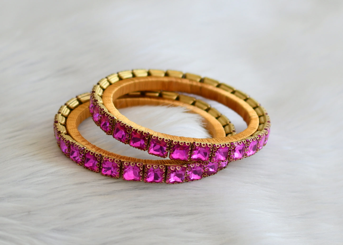 Silk thread pink block stone bangles(2.6) dj-45494