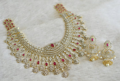 Two tone cz white-ruby huge bridal style haar set dj-48999