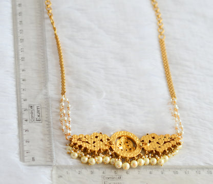 Matte finish pink-white kundan jadau lakshmi peacock pearl choker necklace dj-51012