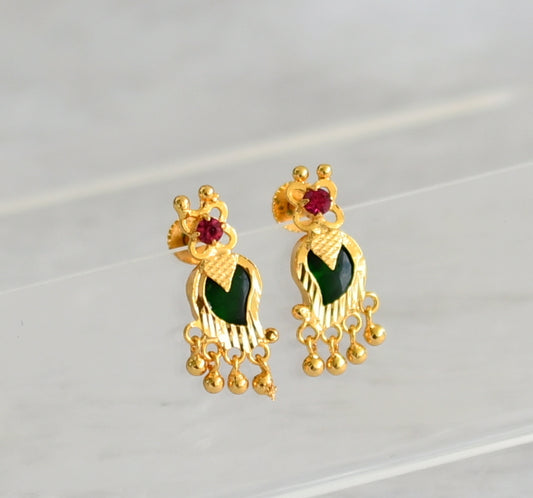 Gold tone pink-green kerala style mango earrings dj-47197