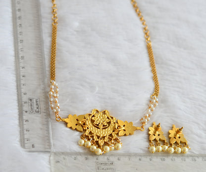 Matte finish pink-green-white kundan jadau pearl flower choker set dj-51010