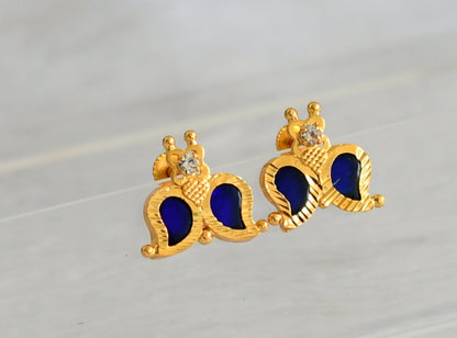 Gold tone blue-white kerala style mango earrings dj-47201