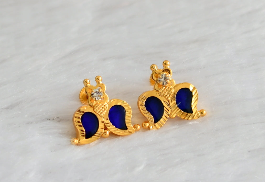 Gold tone blue-white kerala style mango earrings dj-47201