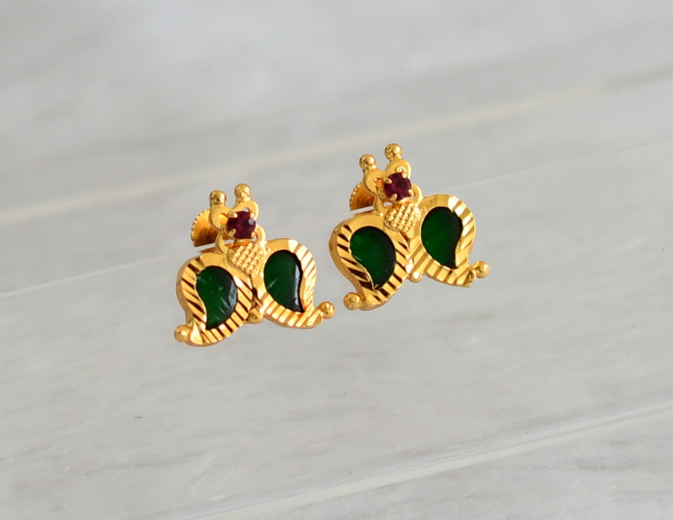 Gold tone pink-green kerala style mango earrings dj-47199