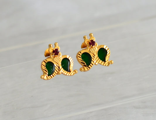 Gold tone pink-green kerala style mango earrings dj-47199