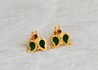 Gold tone pink-green kerala style mango earrings dj-47199