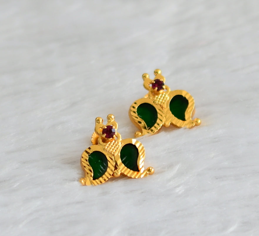 Gold tone pink-green kerala style mango earrings dj-47199