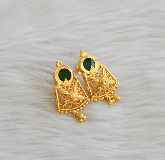 Gold tone green round kerala style earrings dj-45500