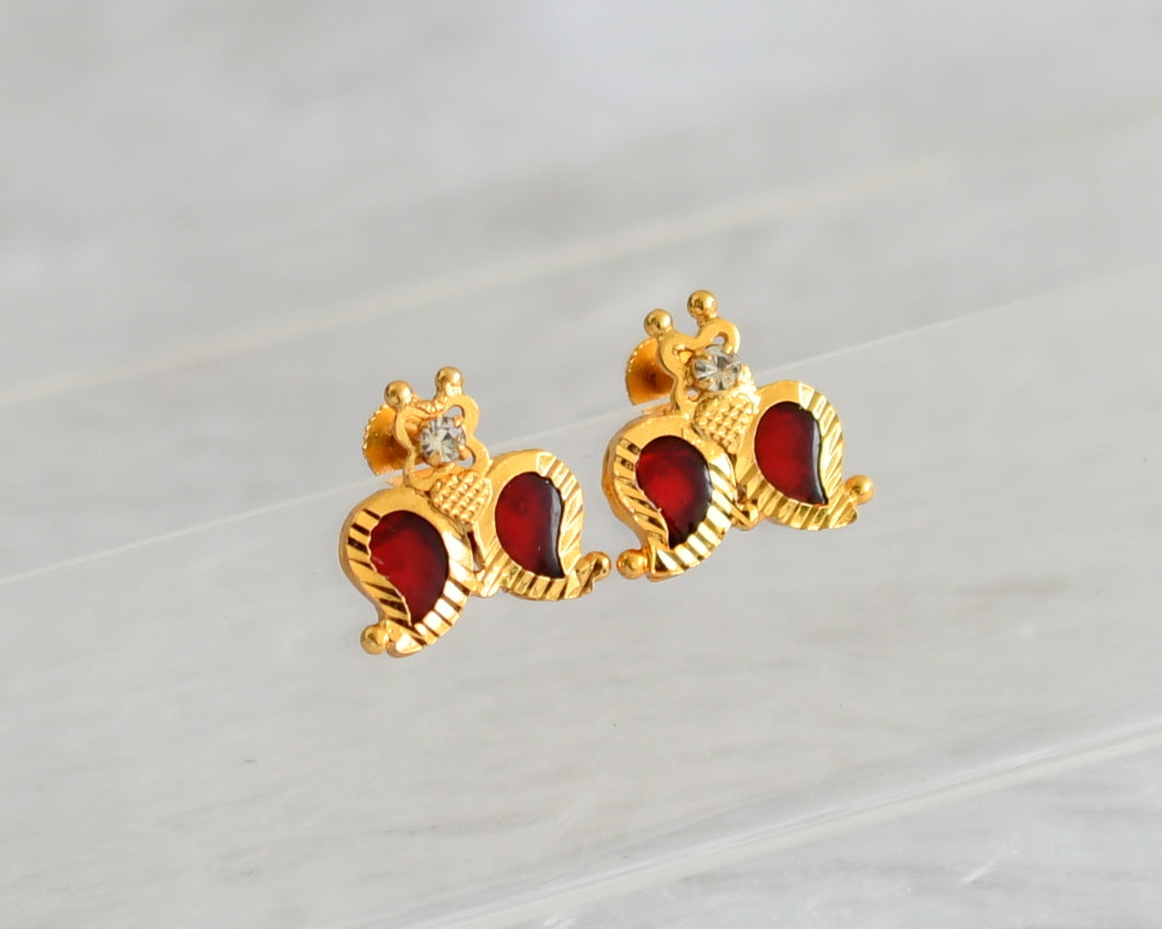 Gold tone red-white kerala style mango earrings dj-47200