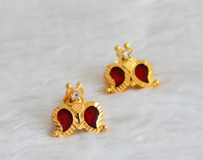 Gold tone red-white kerala style mango earrings dj-47200