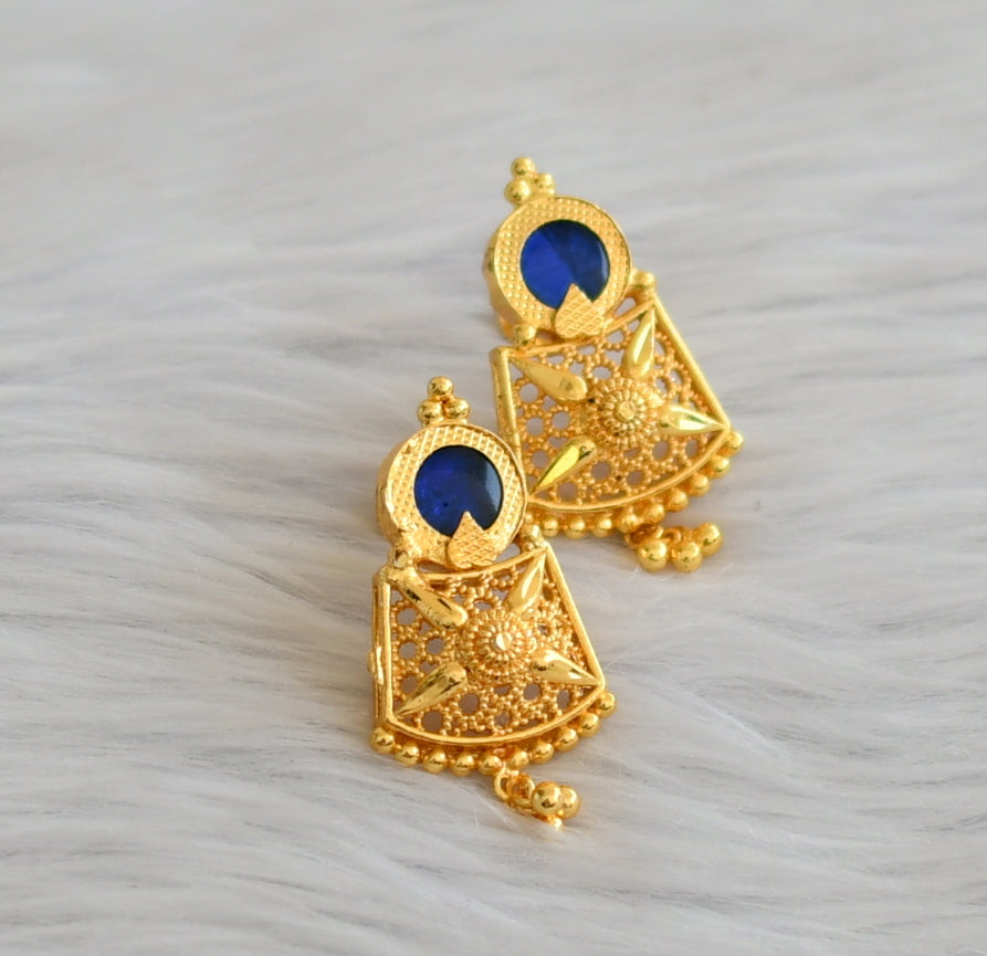 Gold tone blue round kerala style earrings dj-45501